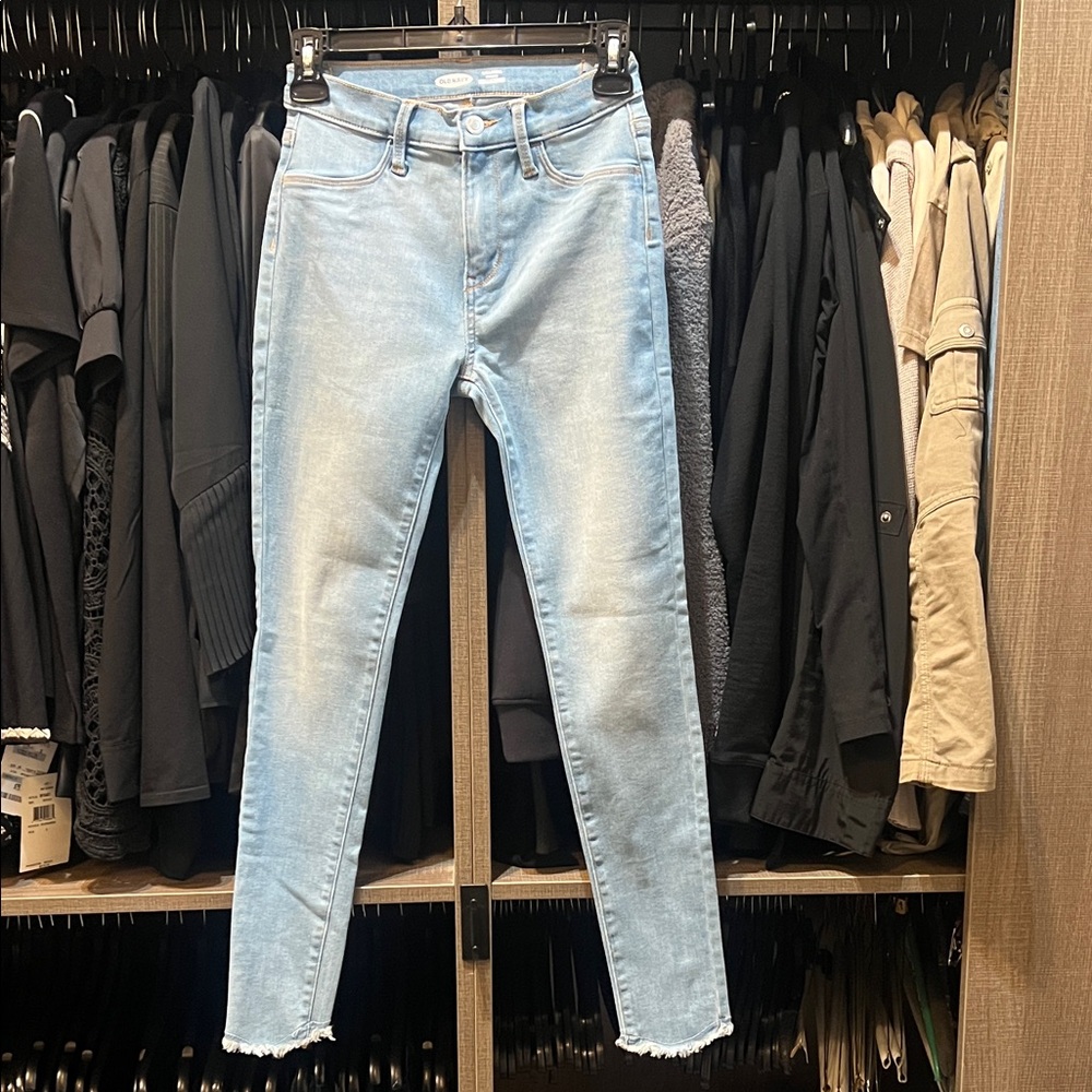Girls Old Navy Ballerina Jeggings Frayed Ankles Light Blue Jeans Like New Sz 14